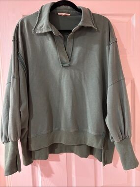 Peach Love California Relaxed Collared Pullover - Sage oversized